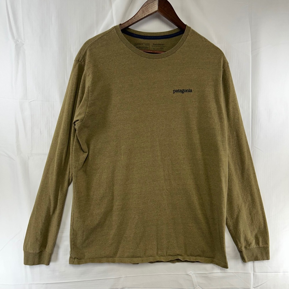 Patagonia Responsibili-Tee Long Sleeve Mens Medium Olive Green Graphic T-Shirt